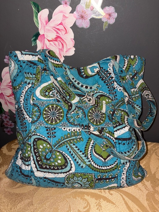 Handbags - Quilted Paisley Tote Bag - Blue Green Pattern